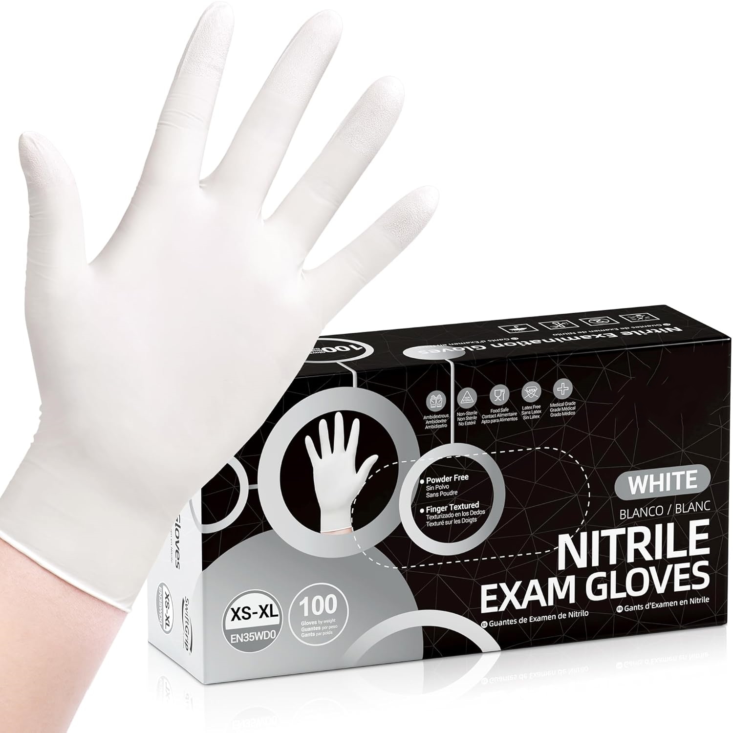 Medical Gloves - 100 szt. Jednorazowe rękawice nitrylowe, białe,
