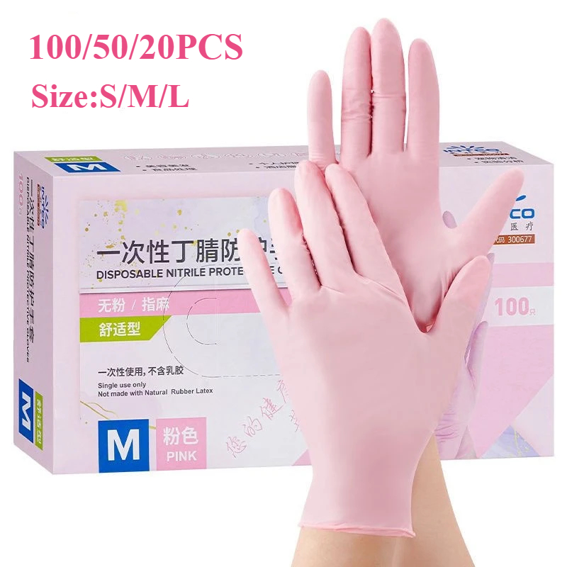 Medical Gloves - 20/50/100 SZTUK Różowe Rękawice Nitrylowe Jednorazowe